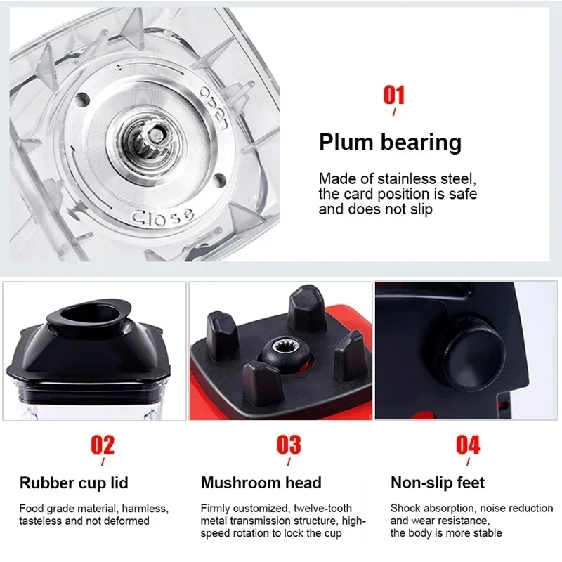 Mélangeur commercial haute puissance sans BPA, robot culinaire, papeterie, centre commercial, smokies glacés, haute puissance, 2000W, Ju479 - Image 4